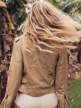 Chasing Unicorns lone star Leather biker jacket beige